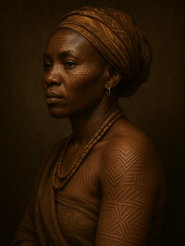 Une femme africaine couverte de scarifications.